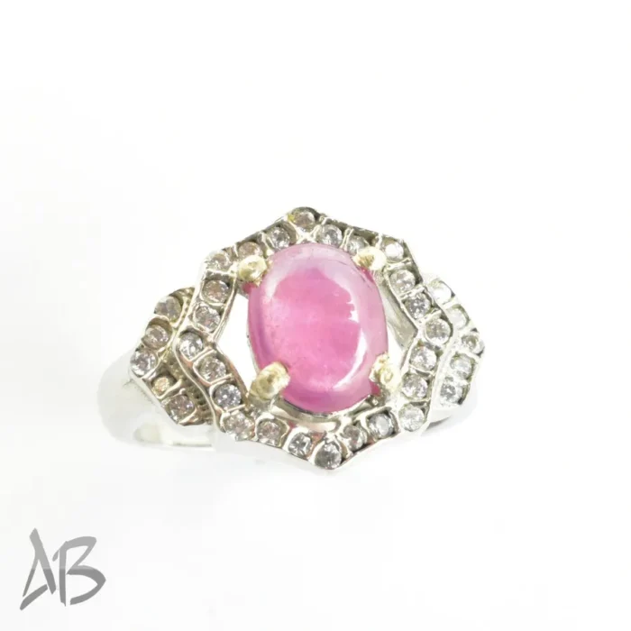 انگشتر نقره زنانه یاقوت صورتی اصل تراش کابوشن یا دامله آقابزرگ کد 689 - Image 4