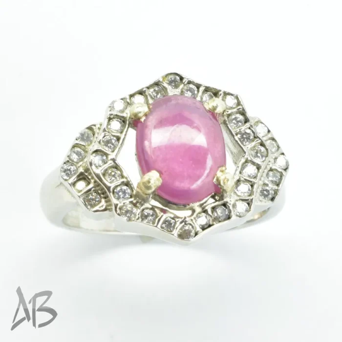 انگشتر نقره زنانه یاقوت صورتی اصل تراش کابوشن یا دامله آقابزرگ کد 689 - Image 5