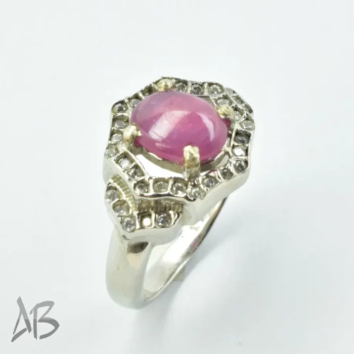 انگشتر نقره زنانه یاقوت صورتی اصل تراش کابوشن یا دامله آقابزرگ کد 689 - Image 7