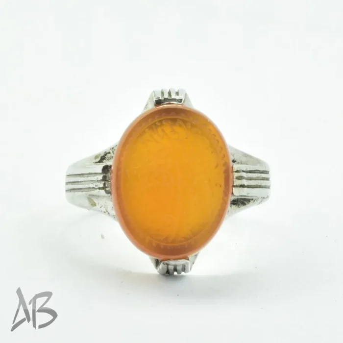 انگشتر نقره دست‌ساز صفوی چهار چنگ مردانه خطی عقیق یمنی مزین به آیه مَن یَتَق الله کد 212 - Image 3