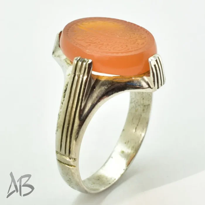 انگشتر نقره دست‌ساز صفوی چهار چنگ مردانه خطی عقیق یمنی مزین به آیه مَن یَتَق الله کد 212 - Image 5