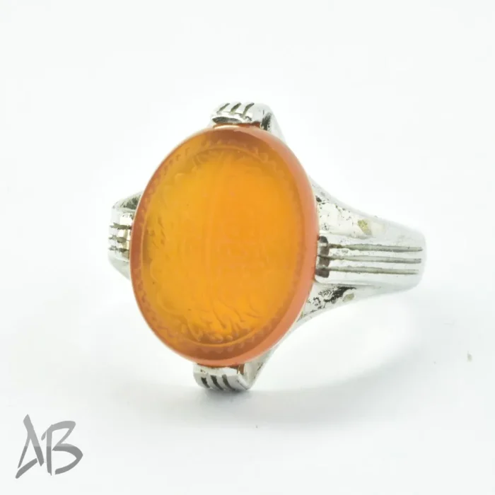 انگشتر نقره دست‌ساز صفوی چهار چنگ مردانه خطی عقیق یمنی مزین به آیه مَن یَتَق الله کد 212 - Image 7