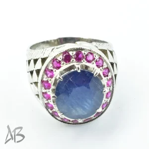 انگشتر نقره مردانه با نگین یاقوت کبود