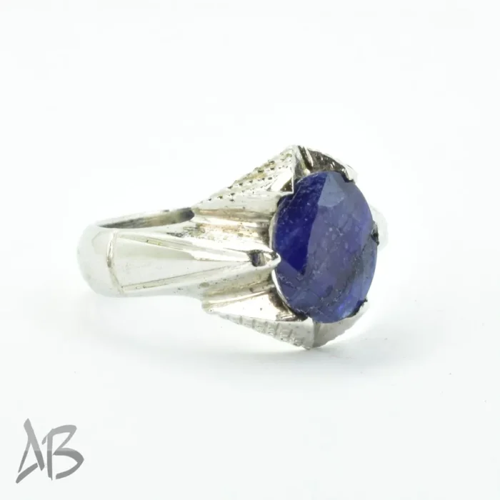 انگشتر نقره دست‌ساز مردانه شش چنگ با نگین یاقوت کبود بسیار زیبا کد 216 - Image 3