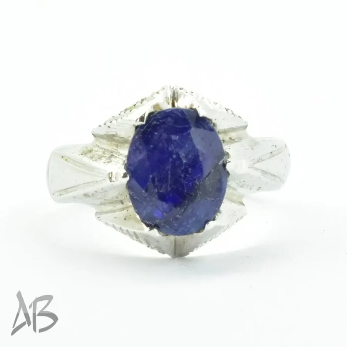 انگشتر نقره دست‌ساز مردانه شش چنگ با نگین یاقوت کبود بسیار زیبا کد 216 - Image 4