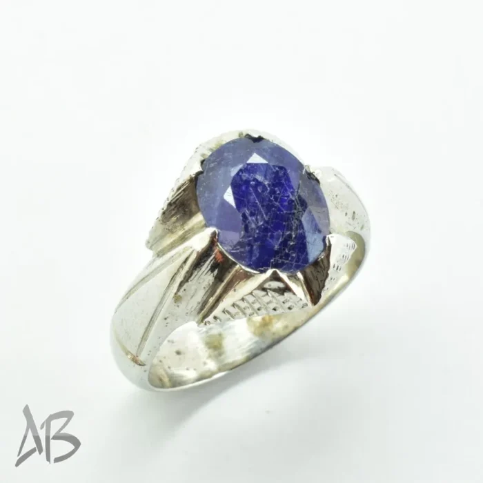 انگشتر نقره دست‌ساز مردانه شش چنگ با نگین یاقوت کبود بسیار زیبا کد 216 - Image 6