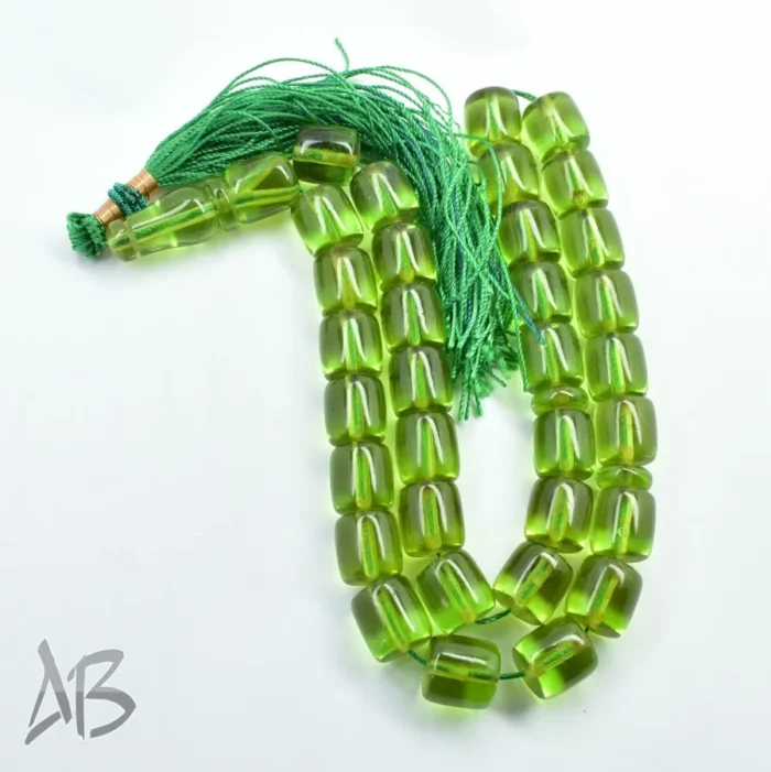 تسبیح سندلوس بودار 33 دانه اصل کد 1132 استوانه‌ای درشت سبز روشن آقابزرگ - Image 3