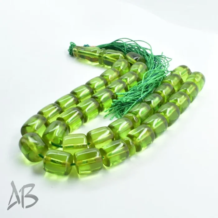 تسبیح سندلوس بودار 33 دانه اصل کد 1132 استوانه‌ای درشت سبز روشن آقابزرگ - Image 5