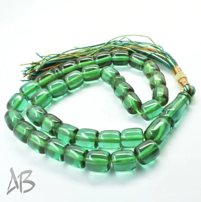 تسبیح سندلوس بودار 33 دانه اصل کد 1133 استوانه‌ای سبز تیره آقابزرگ - Image 5