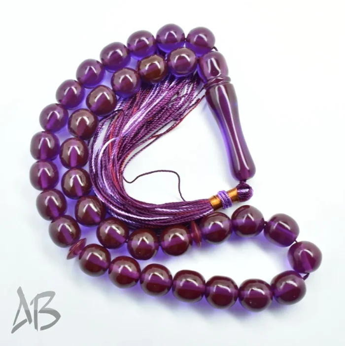 تسبیح سندلوس 33 دانه بودار گرد دوپوست آبی و بادمجانی کد 1136 آقابزرگ - Image 3