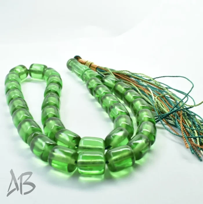 تسبیح سندلوس بودار 33 دانه اصل کد 1137 تراش استوانه‌ای سبز روشن آقابزرگ - Image 4