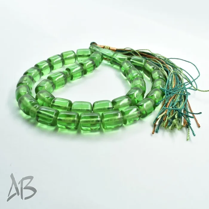 تسبیح سندلوس بودار 33 دانه اصل کد 1137 تراش استوانه‌ای سبز روشن آقابزرگ - Image 6