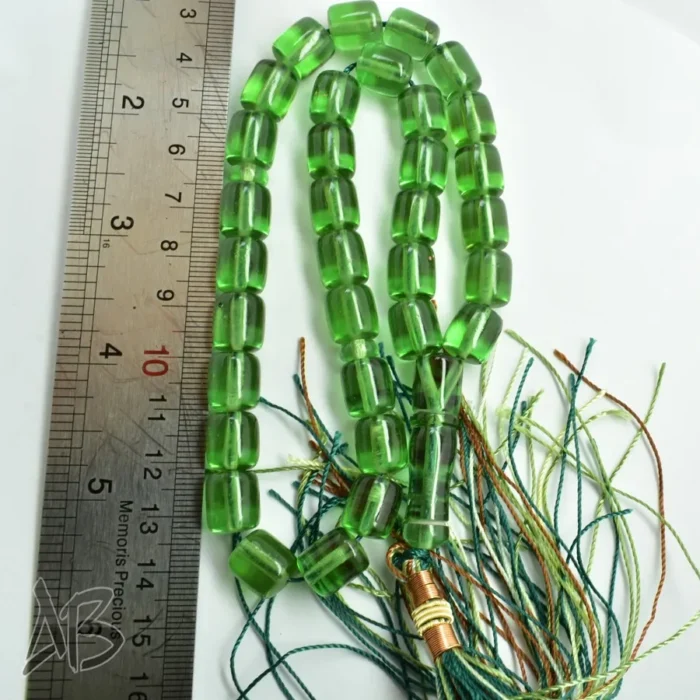 تسبیح سندلوس بودار 33 دانه اصل کد 1137 تراش استوانه‌ای سبز روشن آقابزرگ - Image 8