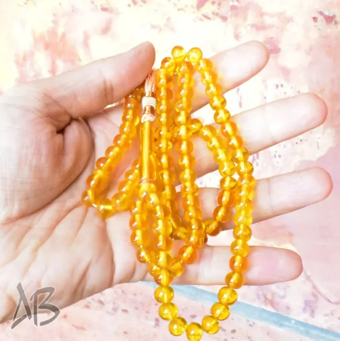 تسبیح سندلوس 100 دانه (101 دانه) کد 1147 بودار گرد زرد خوشرنگ آقابزرگ - Image 6