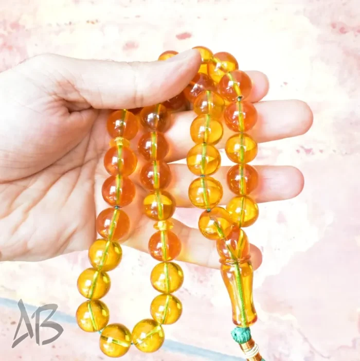 تسبیح سندلوس 33 دانه بودار گرد زرد عسلی خوشرنگ کد 1153 آقابزرگ - Image 5