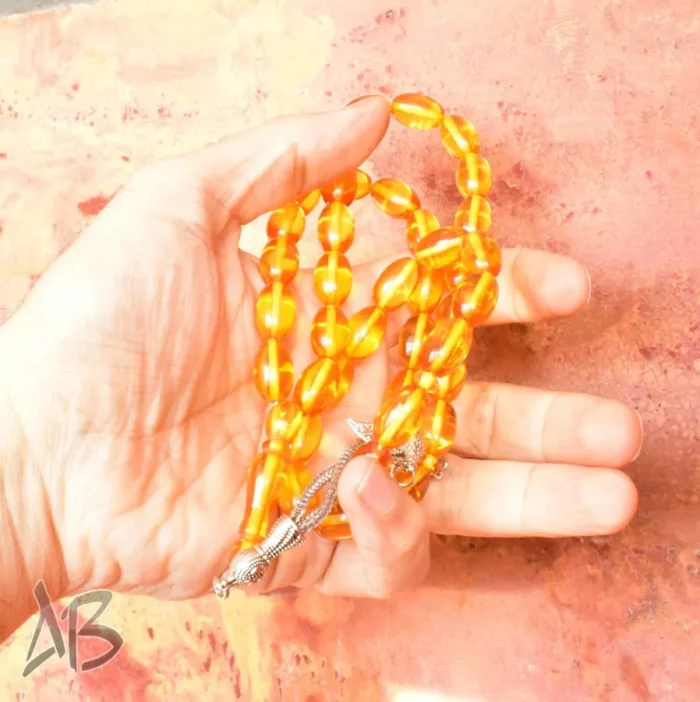 تسبیح سندلوس 41 دانه بودار تراش خربزه‌ای کشیده با منگوله بسیار زیبا کد 1159 آقابزرگ - Image 8