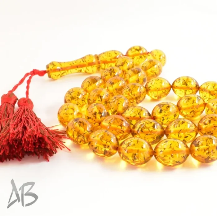 تسبیح کهربای 33 دانه اکلیلی و بسیار زیبا تخم کفتری کد 1161 آقابزرگ - Image 4