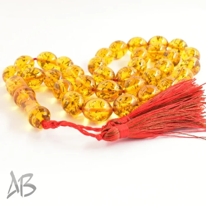 تسبیح کهربای 33 دانه اکلیلی و بسیار زیبا تخم کفتری کد 1161 آقابزرگ - Image 6