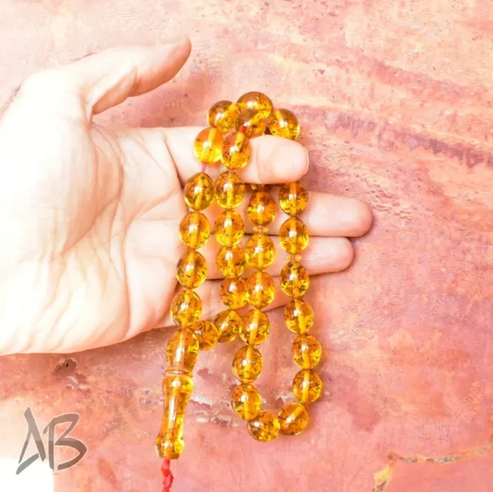 تسبیح کهربای 33 دانه اکلیلی و بسیار زیبا تخم کفتری کد 1161 آقابزرگ - Image 7