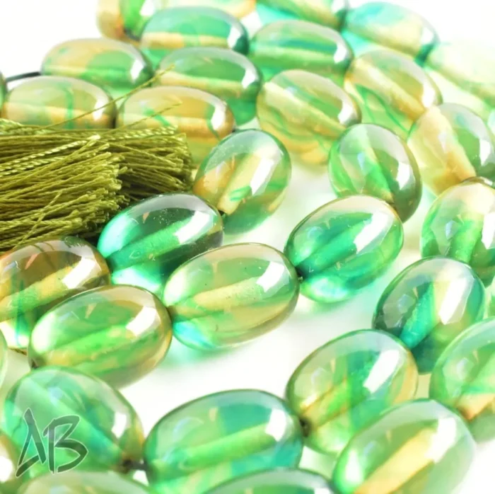 تسبیح کهربای 35 دانه بیضی کشیده رگه‌دار بسیار شکیل کد 1163 آقابزرگ - Image 3