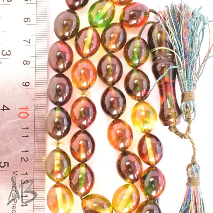 تسبیح کهربای 33 دانه چند رنگ و بسیار زیبا تخم کفتری کد 1164 آقابزرگ - Image 10