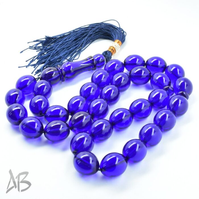 تسبیح سندلوس 33 دانه اصل بودار کد 1170 تراش تخم‌مرغی آبی کاربنی آقابزرگ - Image 7