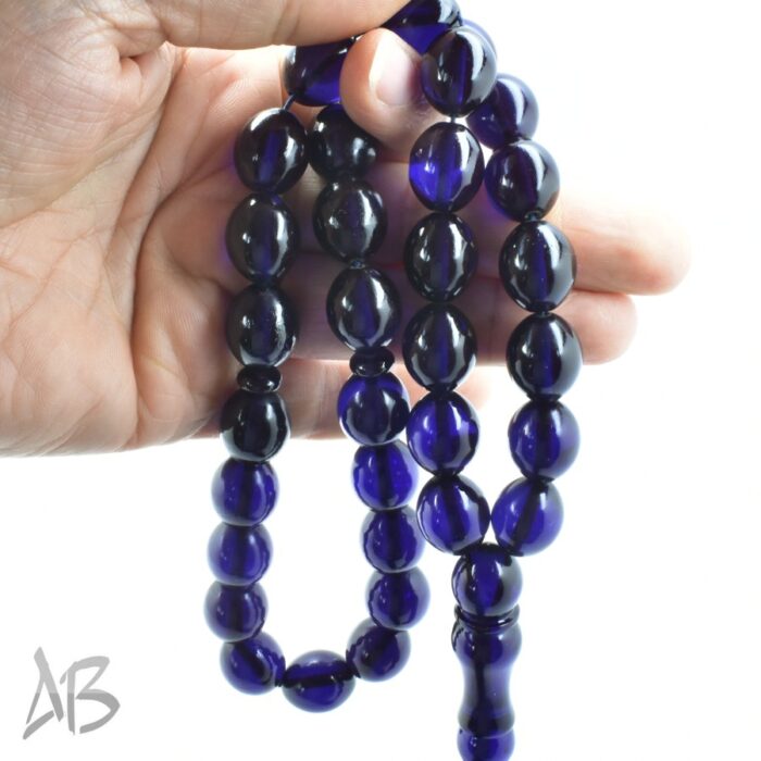 تسبیح سندلوس 33 دانه اصل بودار کد 1171 تراش تخم‌مرغی آبی تیره آقابزرگ - Image 4