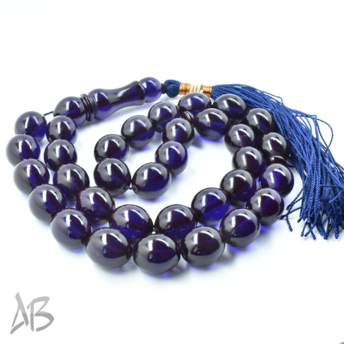 تسبیح سندلوس 33 دانه اصل بودار کد 1171 تراش تخم‌مرغی آبی تیره آقابزرگ - Image 5