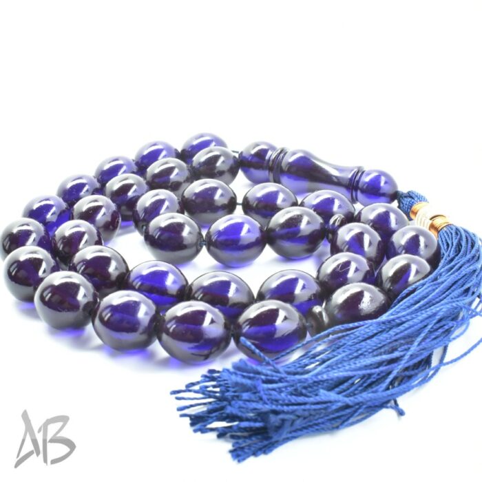 تسبیح سندلوس 33 دانه اصل بودار کد 1171 تراش تخم‌مرغی آبی تیره آقابزرگ - Image 6