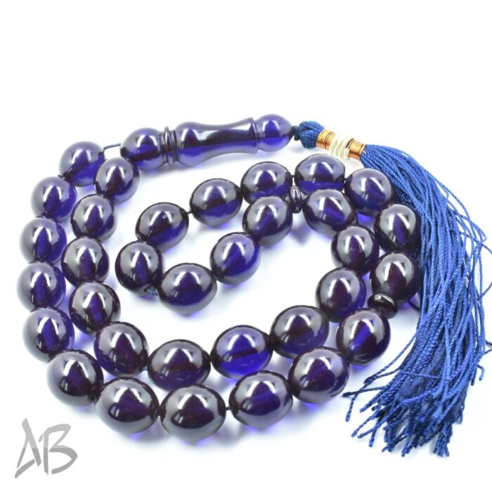 تسبیح سندلوس 33 دانه اصل بودار کد 1171 تراش تخم‌مرغی آبی تیره آقابزرگ - Image 7