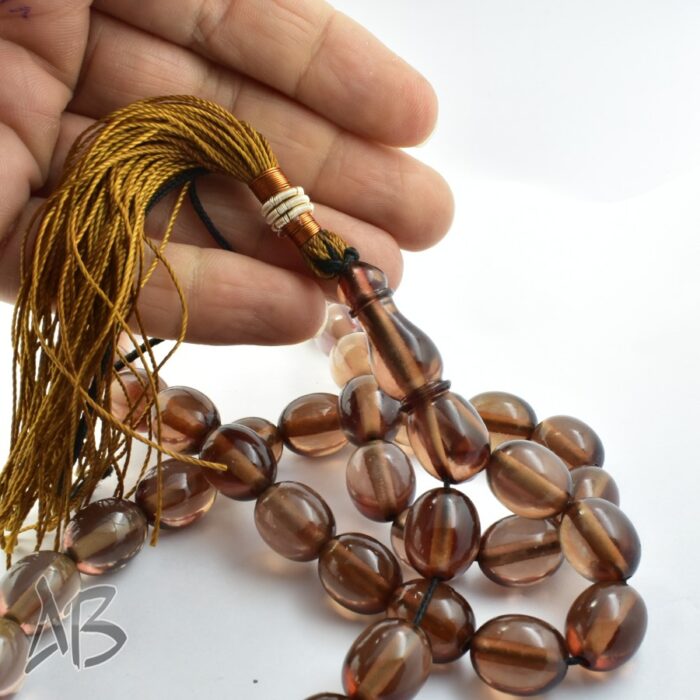 تسبیح سندلوس 39 دانه بیضی قهوه‌ای سایز 12 در 15 کد 1183 آقابزرگ - Image 4