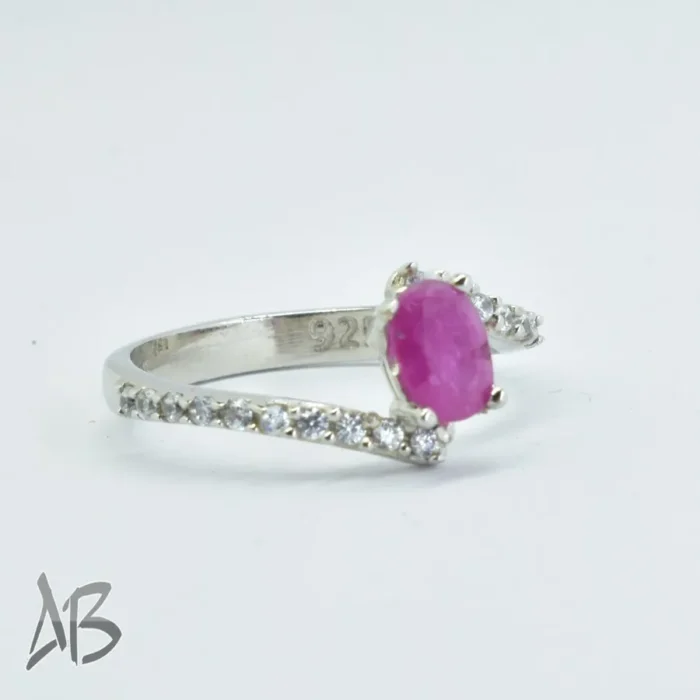 انگشتر نقره زنانه با نگین یاقوت صورتی اصل برلیان کات آقابزرگ کد 302 - Image 4