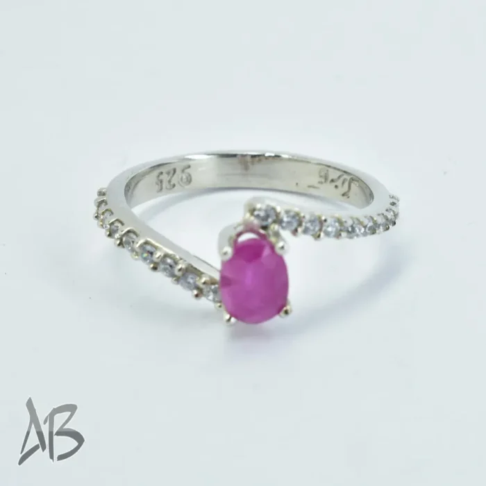 انگشتر نقره زنانه با نگین یاقوت صورتی اصل برلیان کات آقابزرگ کد 302 - Image 5