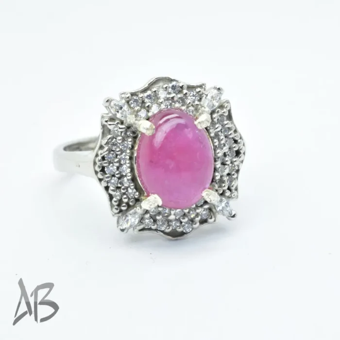 انگشتر نقره زنانه با نگین یاقوت صورتی اصل کابوشن آقابزرگ کد 303 - Image 5