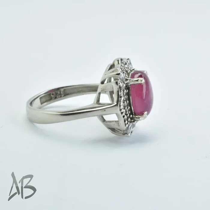 انگشتر نقره زنانه با نگین یاقوت صورتی اصل کابوشن آقابزرگ کد 303 - Image 7