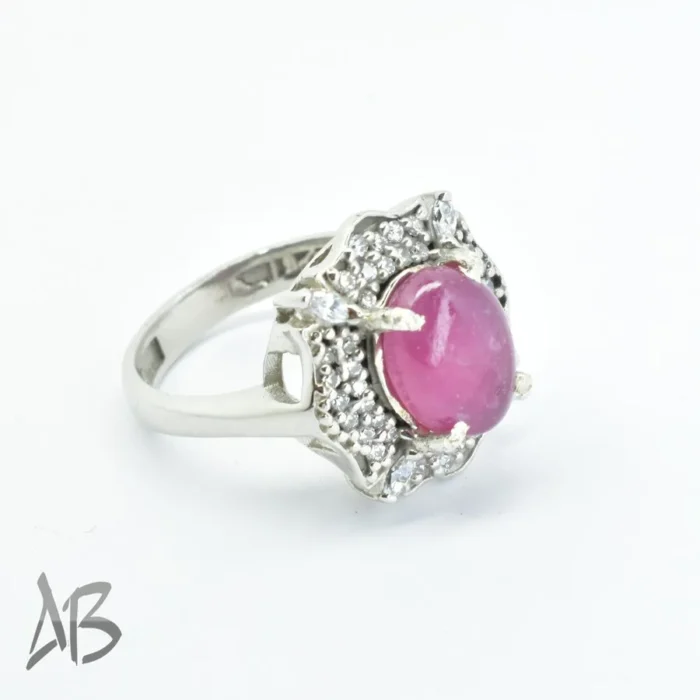 انگشتر نقره زنانه با نگین یاقوت صورتی اصل کابوشن آقابزرگ کد 303 - Image 8