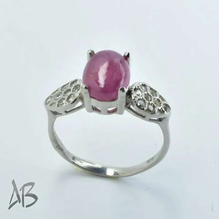 انگشتر نقره زنانه با نگین یاقوت صورتی اصل کابوشن بسیار زیبا کد 304 - Image 3
