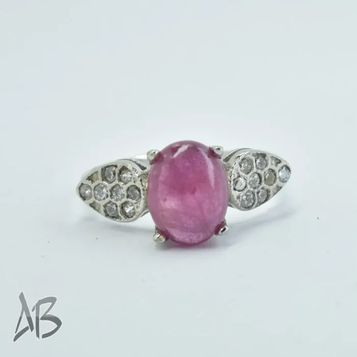 انگشتر نقره زنانه با نگین یاقوت صورتی اصل کابوشن بسیار زیبا کد 304 - Image 4
