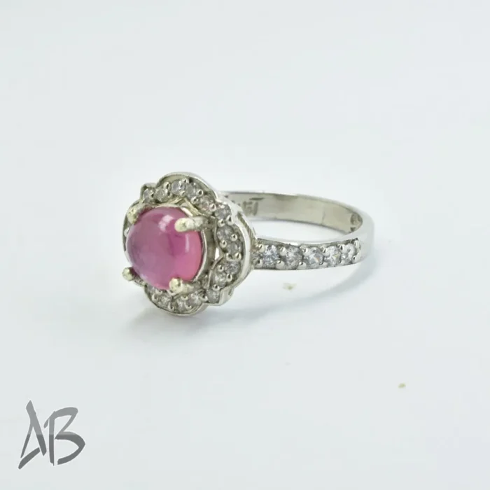 انگشتر نقره زنانه با نگین یاقوت صورتی اصل معدنی تراش کابوشن کد 306 - Image 6