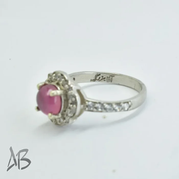 انگشتر نقره زنانه با نگین یاقوت صورتی اصل معدنی تراش کابوشن کد 306 - Image 7