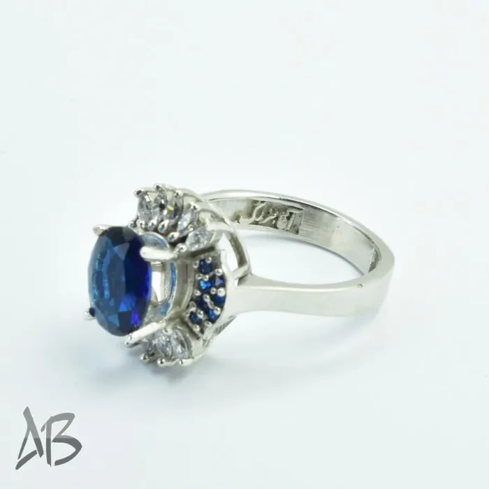 انگشتر نقره زنانه عیار 925 آبکاری رودیوم نگین سنتتیک برلیان کات خوشرنگ کد 307 آقابزرگ - Image 4