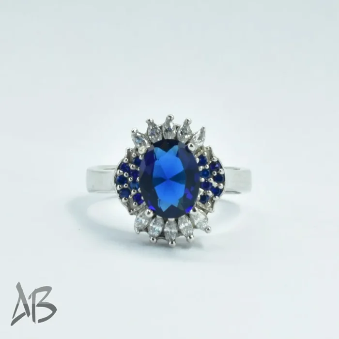 انگشتر نقره زنانه عیار 925 آبکاری رودیوم نگین سنتتیک برلیان کات خوشرنگ کد 307 آقابزرگ - Image 6