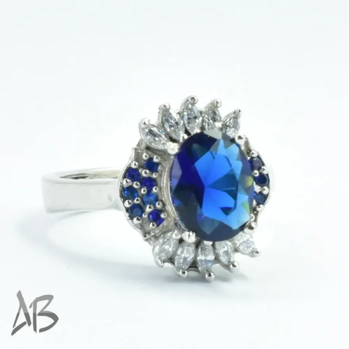 انگشتر نقره زنانه عیار 925 آبکاری رودیوم نگین سنتتیک برلیان کات خوشرنگ کد 307 آقابزرگ - Image 7