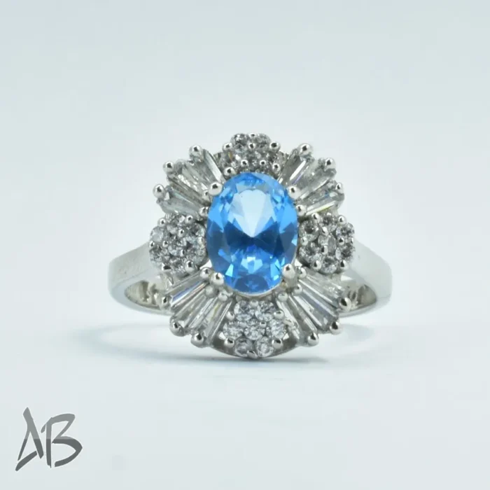 انگشتر نقره زنانه توپاز آبی شفاف و درخشان بسیار زیبا آبکاری رودیوم عیار 925  کد 309 - Image 4