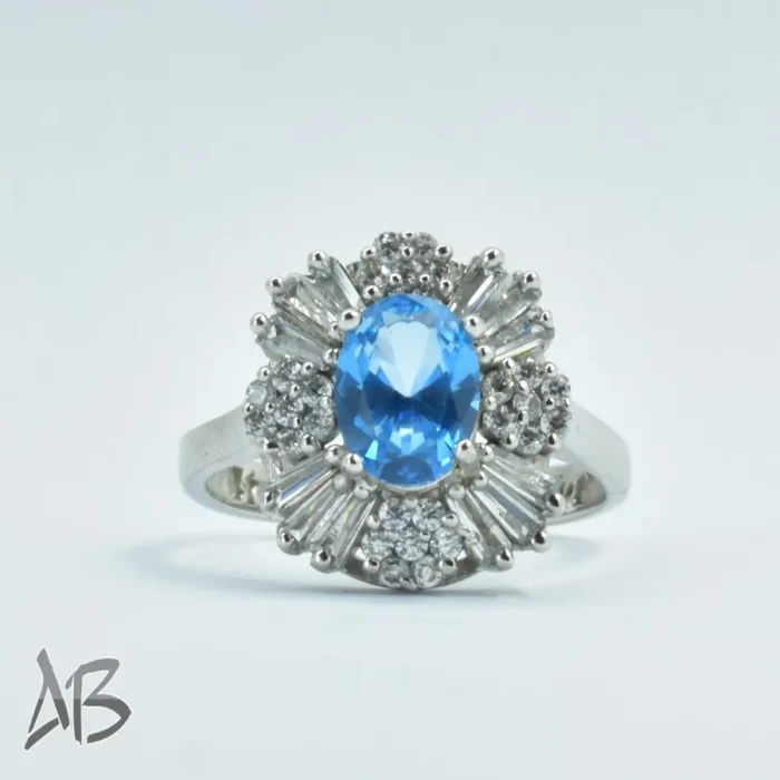 انگشتر نقره زنانه توپاز آبی شفاف و درخشان بسیار زیبا آبکاری رودیوم عیار 925  کد 309 - Image 5