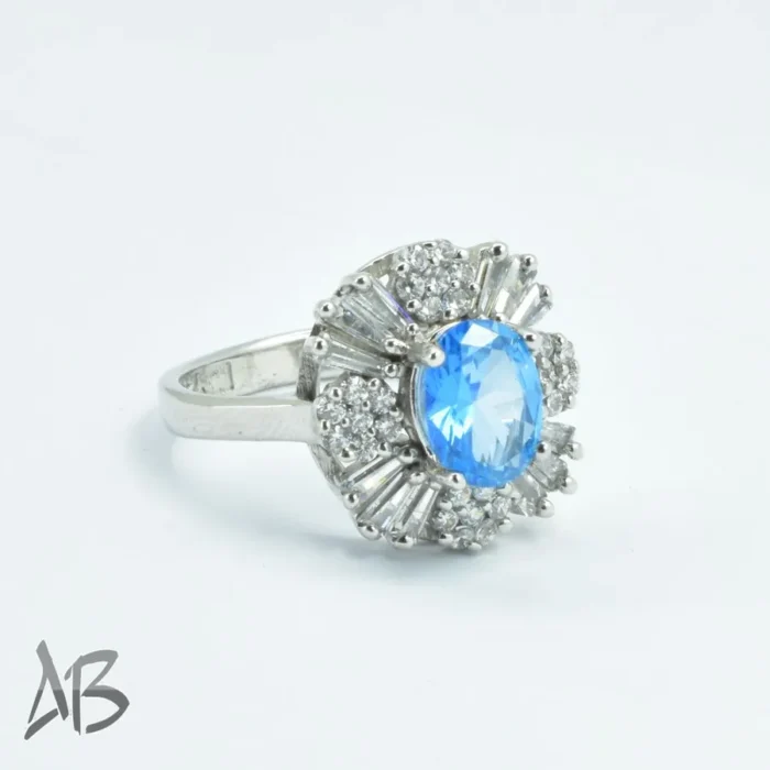 انگشتر نقره زنانه توپاز آبی شفاف و درخشان بسیار زیبا آبکاری رودیوم عیار 925  کد 309 - Image 7