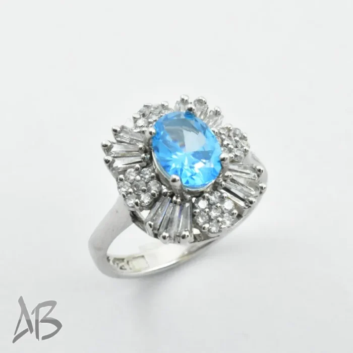 انگشتر نقره زنانه توپاز آبی شفاف و درخشان بسیار زیبا آبکاری رودیوم عیار 925  کد 309 - Image 8