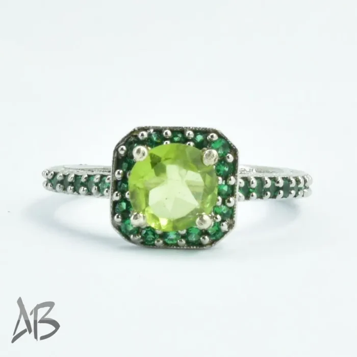 انگشتر نقره زنانه زبرجد اصل معدنی با ردیف نگین رنگی عیار 925 آقابزرگ کد 310 - Image 4