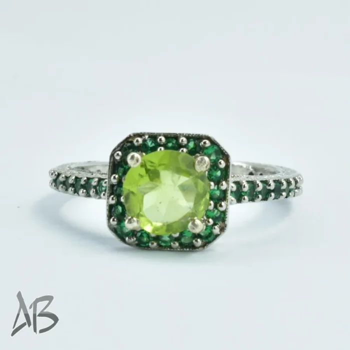 انگشتر نقره زنانه زبرجد اصل معدنی با ردیف نگین رنگی عیار 925 آقابزرگ کد 310 - Image 5