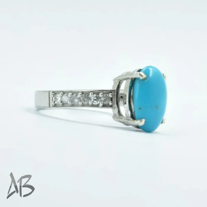 انگشتر نقره زنانه فیروزه نیشابور اصل با رکاب ساده و جذاب آقابزرگ کد 311 - Image 3